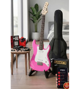 Midex CEG-36PK 8-12 Yaş Çocuklar İçin Amfili Full 3/4 36 İnç Elektro Gitar Seti Pembe