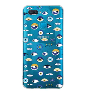 PrintiFy Oppo A12 ile Uyumlu Nazar Boncuğu 2 Baskılı Kamera Korumalı Şeffaf Silikon Kılıf