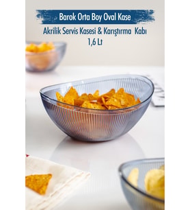 Akrilik Barok Lacivert Orta Boy Oval Meyve & Salata Kasesi & Karıştırma Kabı / 1,6 Lt (CAM DEĞİLDİR)