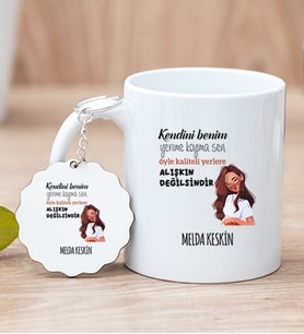 Kişiye Özel Alışıkın Değilsindir Tasarım Esprili Beyaz Kupa Bardak ve Anahtarlık