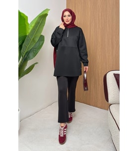ScubaFlex Comfort Esnek Dokulu Fermuar Detaylı Kadın Tesettür Takım