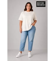 Büyük Beden Kadın Bisiklet Yaka Yırtmaç Detaylı 3XL-6XL Tunik Tişört SPR26BTSK501