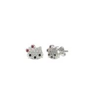 Mix Taşlı Rodyum Hello Kitty Çivili Minimal Gümüş Küpe