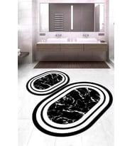 Dijital Baskılı Kaymaz Taban Yıkanabilir Oval 2'li Klozet Takımı Banyo Paspası NOKZ-HY-963 (Siyah)