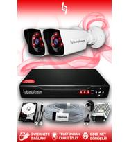 BAYICAM 2 Kameralı Kare 2 Dış Kamera Set 100 GB HDD Full HD Gece Görüşlü Güvenlik Kamerası Sistemi