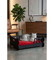 Geniş Ahşap Kedi Yatağı, Dekoratif ve Dayanıklı Siyah Renk Kemik Model