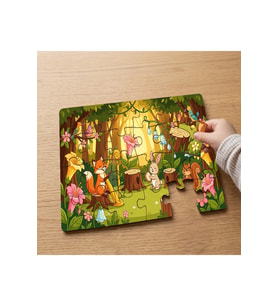 Ormanda Müzisyen Hayvanlar Tasarımlı 24 Parça Ahşap Çocuk Puzzle