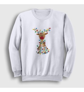 Presmono Unisex Beyaz Adorable Reindeer Geyik Yılbaşı Sweatshirt 364539tt (Beyaz)