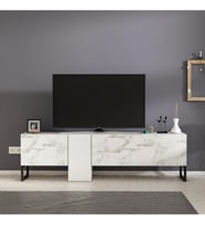 T0016 Kapaklı, Metal Ayaklı, Tv Sehpası (Beyaz-Mermer)