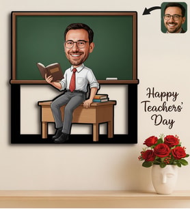 BK Gift Kişiye Özel Erkek Öğretmen Karikatürlü 3D Ahşap Tablo -9, Öğretmene Hediye, Öğretmenler Günü Hediyesi