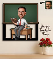 BK Gift Kişiye Özel Erkek Öğretmen Karikatürlü 3D Ahşap Tablo -9, Öğretmene Hediye, Öğretmenler Günü Hediyesi