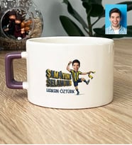 Kişiye Özel Karikatürlü Sarı Lacivert Taraftar Lüks Fincan Doğum Günü Hediyesi
