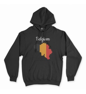 Belçika Haritalı ve Bayraklı Siyah Kapşonlu Sweatshirt Hoddie