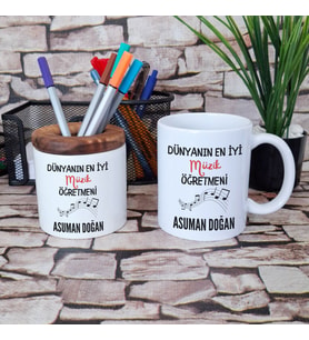 Dünyanın En İyi Müzik Öğretmeni İkili Kalemlik Kupa Bardak Öğretmenler Günü Hediye Seti