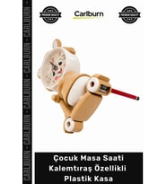 Çocuk Masa Saati - Scooter Süren Sevimli Tavşan Tasarımlı - Kalemtıraş Özellikli - Plastik Kasa