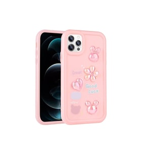 Apple iPhone 13 Pro Uyumlu Kılıf Kabartma Figürlü Parlak Zore Toys Silikon Kapak (Pembe)