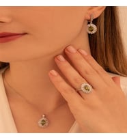 Kadın Gümüş Set - Mekik Model Zultanit Taşlı Baget Süslemeli Rodyumlu Kadın Set