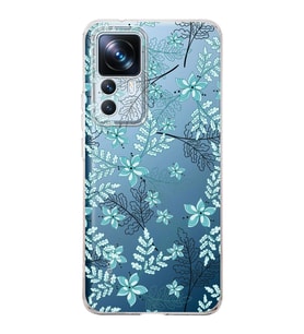 Xiaomi Mi 12t Pro  Kamera korumalı Kapak Floral Su Yeşili Tasarımlı  Şeffaf Kılıf