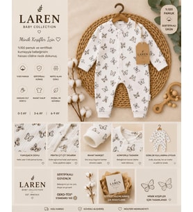Laren Baby %100 Pamuk Kelebek Desenli Bebek Tulumu