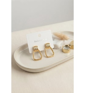 316L Çelik Gold Renk Vintage Trapez Model Küpe