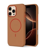 Coverzone Apple iPhone 14 Pro ile uyumlu Deri G�r�nml� 2,5mm Kamera Koruma �?k?nt? Koruma Cowboy MagSafe ile uyumlu ?� Kadife Y�zeyli Silikon K?l?f Brown