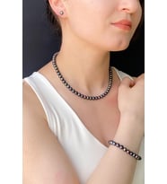 Siyah İnci Küpe Kolye Bileklik Üçlü Set
