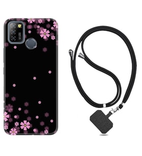 INFINIX Smart 4 5 6 Zero 8 S5 Pro Kılıf Boyun Askılı Silikon Black flowers 1391