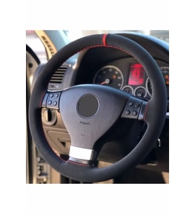 Vw Caddy 2004 2020 Kırmızı Yüzüklü Alkantra Direksiyon Kılıf