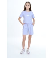 Toontoy Kız Çocuk Crop Aloha Yazı Baskılı Şortlu Takım (Mavi)