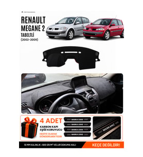 RENAULT MEGANE 2 BÜYÜK EKRANLI (2002-2009) Uyumlu Torpido Örtüsü Torpido Kılıfı - Siyah