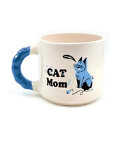 Cat Mom Baskılı Mavi Kulplu Boncuk Kupa