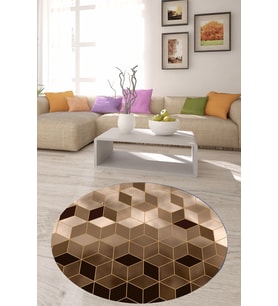 Balpeteği Geometrik Desenli Etnik Dijital Baskı Yıkanabilir Kaymaz Taban Salon Halı ve Yollu (Kahverengi)