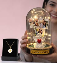 Anneler Günü Hediyesi Fotoğraflı Işıklı Melek Annem Fanus ve Tasarım Kolye