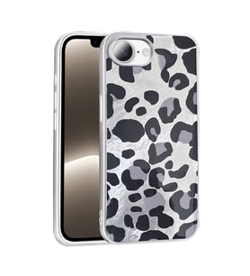 iPhone 16E Kılıf Parlak Desenli İnce Tasarım Mep Kapak (Gri-Leopar)