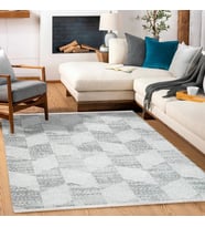Makine Kaymaz Yıkanabilir Gri Geometrik Triko Salon Halısı Mutfak Halısı Koridor Halısı Yolluk 11253K
