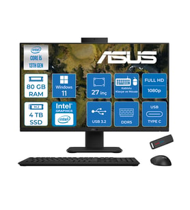 Asus V470VAK Intel Core İ5-13420H 80GB Ddr5 4tb SSD 27'' Fhd 100Hz 300NITS WIN11PRO Siyah Allınone Bilgisayar ASI58512B0DP35+ZETTAUSBBELLEK