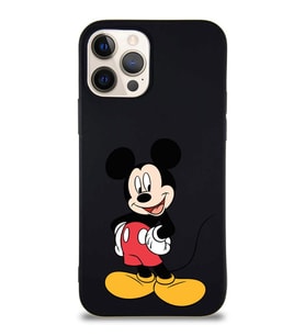 Apple iPhone 12 Pro Soft Premier Kapak Mickey Mouse-E Tasarımlı Silikon Kılıf - Siyah (Şeffaf)