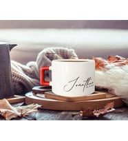 BK Gift Kişiye Özel İsimli Tarihli Kırmızı Kulplu Çay & Kahve Fincanı-7, Arkadaşa Hediye, Sevgiliye Hediye