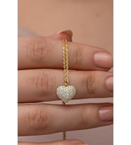 925 Ayar Gümüş Gold Kaplama Zirkon Taşlı Minimal Kalp Kolye