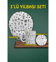 Yılbaşı Temalı 3'lü Mousepad Kupa ve Bardak Altlığı Seti