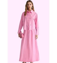 Kadın Kloş Maxi Etek Pamuklu Terrycotton Kumaş Günlük Stil Hafta Sonu Yaz Aylarının Vazgeçilmezi (Pembe)