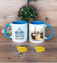 Bilişim Teknolojileri Öğretmeni Kupa Bardak Mavi Fotoğraflı Öğretmenler Günü Hediyesi