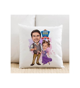 Prenses Kız ve Babası Karikatürlü Yastık