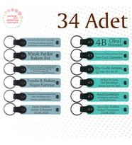 Gök Mavi & Turkuaz, 34’lü Set, Kişisel Mesajlı Deri Anahtarlık, Aile Yemeğine Özel Sürpriz Hediye