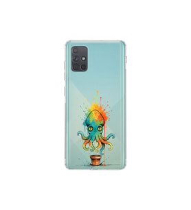 Samsung Galaxy A71 ile uyumlu Splash ahtapot tasarımlı şeffaf silikon kılıf