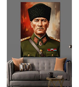 Asker Üniformalı Mustafa Kemal Atatürk  Dekoratif Kanvas - Mdf Ahşap Tablo