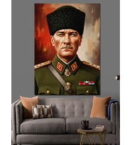 Asker Üniformalı Mustafa Kemal Atatürk  Dekoratif Kanvas - Mdf Ahşap Tablo