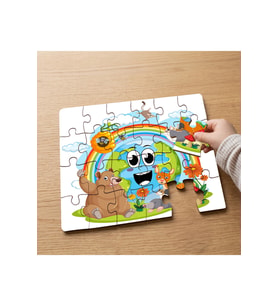 Rengarenk Gökkuşağı ve Sevimli Hayvanlar Tasarımlı 24 Parça Ahşap Çocuk Puzzle MPK0190