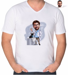 BK Gift Kişiye Özel Erkek Veteriner Hekim Görevlisi Karikatürlü V Yaka Tişört-1 (Beyaz)