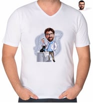 BK Gift Kişiye Özel Erkek Veteriner Hekim Görevlisi Karikatürlü V Yaka Tişört-1 (Beyaz)
